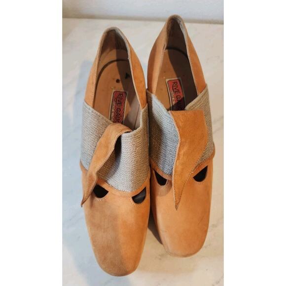 Rare Rive Gauche women Suede wedge Cork Platform Loafer Heels 38 made in Italy - Picture 7 of 9